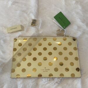 Kate Spade Cream and Gold Polka Dot Pen Pouch